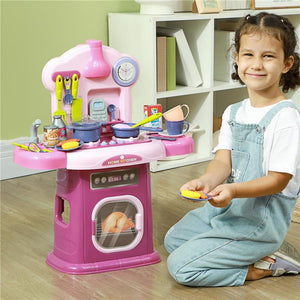 CUCINA GIOCATTOLO PER BAMBINI 3-6 ANNI CON 38 ACCESSORI E SUONI REALISTICI IN PP E ABS 51X21X60 CM ROSA