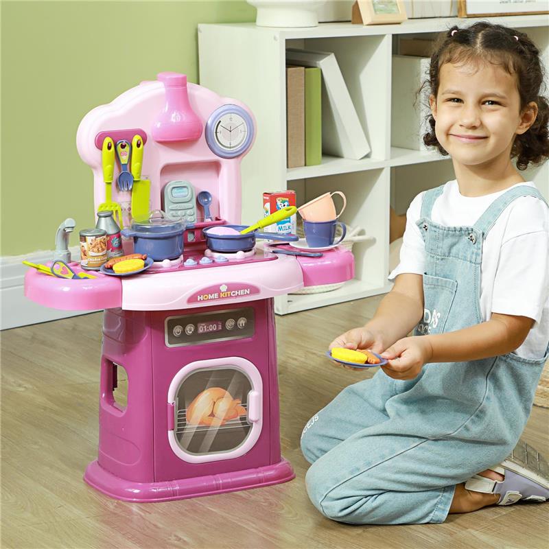 CUCINA GIOCATTOLO PER BAMBINI 3-6 ANNI CON 38 ACCESSORI E SUONI REALISTICI IN PP E ABS 51X21X60 CM ROSA
