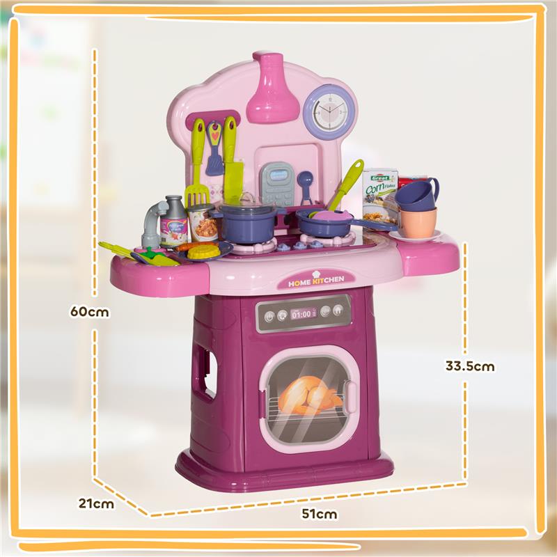 CUCINA GIOCATTOLO PER BAMBINI 3-6 ANNI CON 38 ACCESSORI E SUONI REALISTICI IN PP E ABS 51X21X60 CM ROSA