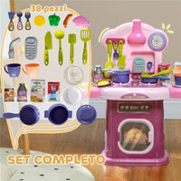 CUCINA GIOCATTOLO PER BAMBINI 3-6 ANNI CON 38 ACCESSORI E SUONI REALISTICI IN PP E ABS 51X21X60 CM ROSA