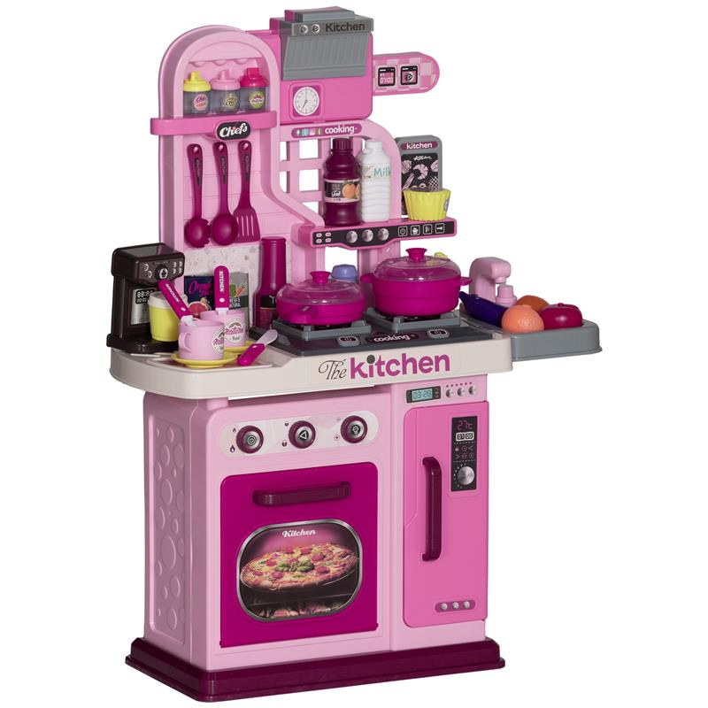 CUCINA GIOCATTOLO PER BAMBINI DA 33 PEZZI CON LUCI SUONI E RUBINETTO IN PP E ABS 53X22X69 CM ROSA