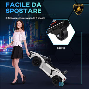 MACCHINA ELETTRICA PER BAMBINI CON LUCI LED CLACSON E TELECOMANDO IN PLASTICA E ACCIAIO 105X60X40 CM BIANCO