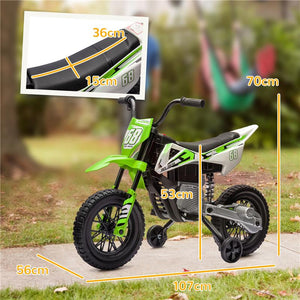 MOTO ELETTRICA PER BAMBINI CON ROTELLE E INDICATORE DI CARICA IN PP E METALLO 107X56X70 CM VERDE