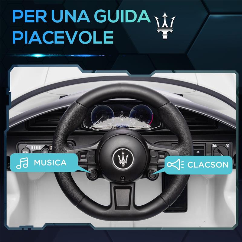 MACCHINA PER BAMBINI MASERATI MC20 GUIDA MANUALE TELECOMANDO E FARI LED ETÀ 3-6 ANNI BIANCO