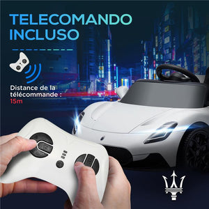 MACCHINA PER BAMBINI MASERATI MC20 GUIDA MANUALE TELECOMANDO E FARI LED ETÀ 3-6 ANNI BIANCO