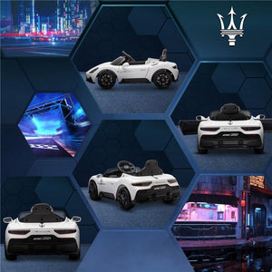 MACCHINA PER BAMBINI MASERATI MC20 GUIDA MANUALE TELECOMANDO E FARI LED ETÀ 3-6 ANNI BIANCO