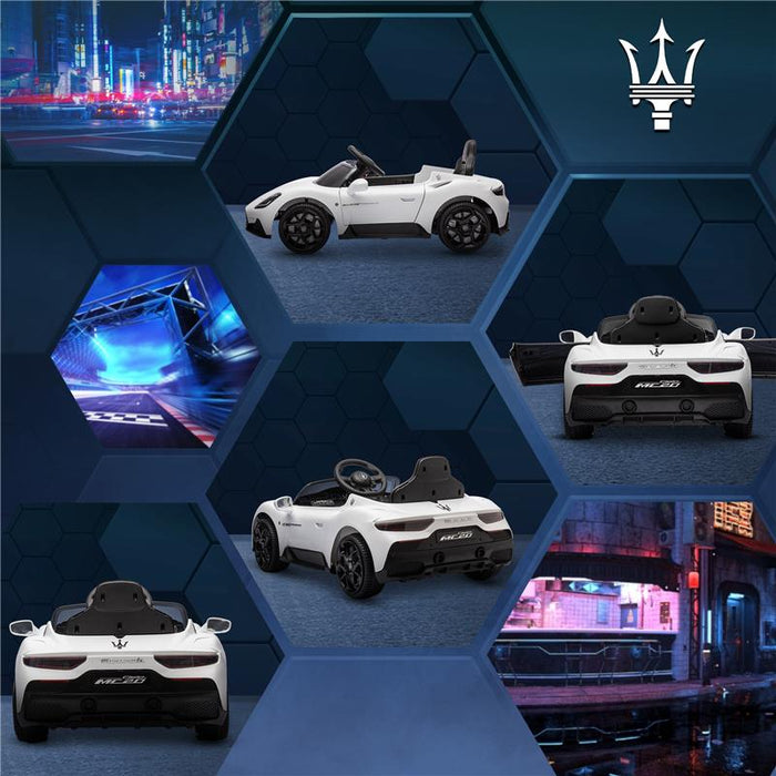 MACCHINA PER BAMBINI MASERATI MC20 GUIDA MANUALE TELECOMANDO E FARI LED ETÀ 3-6 ANNI BIANCO