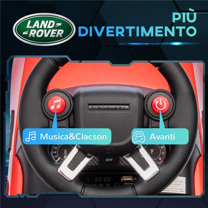 MACCHINA PER BAMBINI CON LICENZA LAND ROVER 6V FUNZIONAMENTO ELETTRICO E A SPINTA VELOCITÀ 3KM/H ROSSO