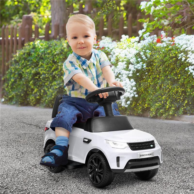 MACCHINA PER BAMBINI CON LICENZA LAND ROVER 6V FUNZIONAMENTO ELETTRICO E A SPINTA VELOCITÀ 3KM/H BIANCO