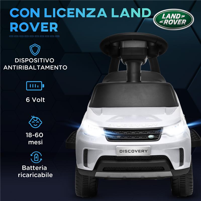 MACCHINA PER BAMBINI CON LICENZA LAND ROVER 6V FUNZIONAMENTO ELETTRICO E A SPINTA VELOCITÀ 3KM/H BIANCO