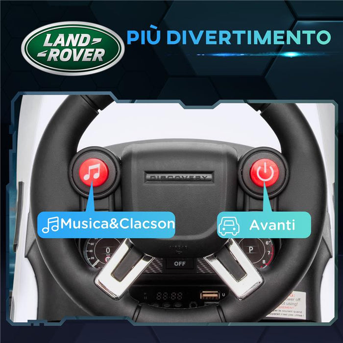 MACCHINA PER BAMBINI CON LICENZA LAND ROVER 6V FUNZIONAMENTO ELETTRICO E A SPINTA VELOCITÀ 3KM/H BIANCO