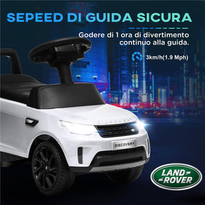 MACCHINA PER BAMBINI CON LICENZA LAND ROVER 6V FUNZIONAMENTO ELETTRICO E A SPINTA VELOCITÀ 3KM/H BIANCO