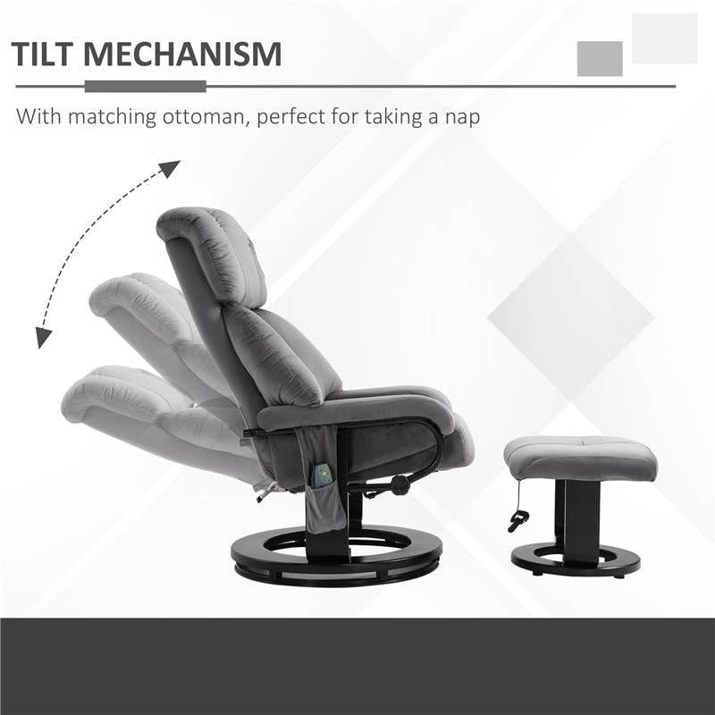 POLTRONA MASSAGGIANTE RECLINABILE CON POGGIAPIEDI E TELECOMANDO IN FINTA PELLE PU 76X80X102 CM GRIGIO