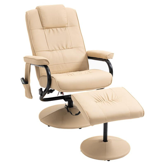 POLTRONA RELAX CON POUF POGGIAPIEDI RECLINABILE A 145° CON 10 PUNTI MASSAGGIO E TELECOMANDO IN FINTA PELLE CREMA