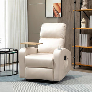 POLTRONA MASSAGGIANTE E RECLINABILE CON POGGIAPIEDI E TELECOMANDO IN MICROFIBRA 77X93X105 CM BEIGE