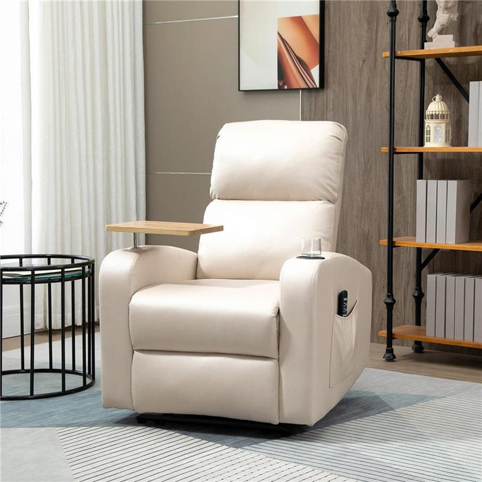 POLTRONA MASSAGGIANTE E RECLINABILE CON POGGIAPIEDI E TELECOMANDO IN MICROFIBRA 77X93X105 CM BEIGE