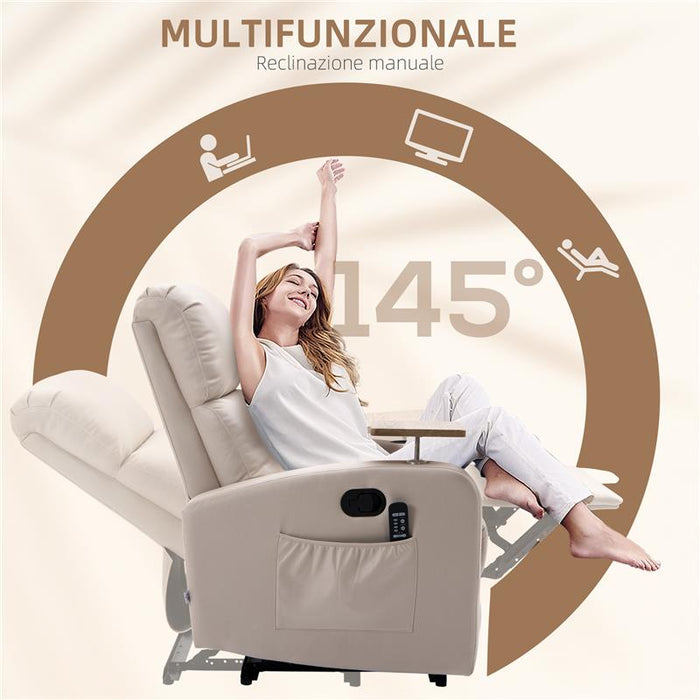 POLTRONA MASSAGGIANTE E RECLINABILE CON POGGIAPIEDI E TELECOMANDO IN MICROFIBRA 77X93X105 CM BEIGE