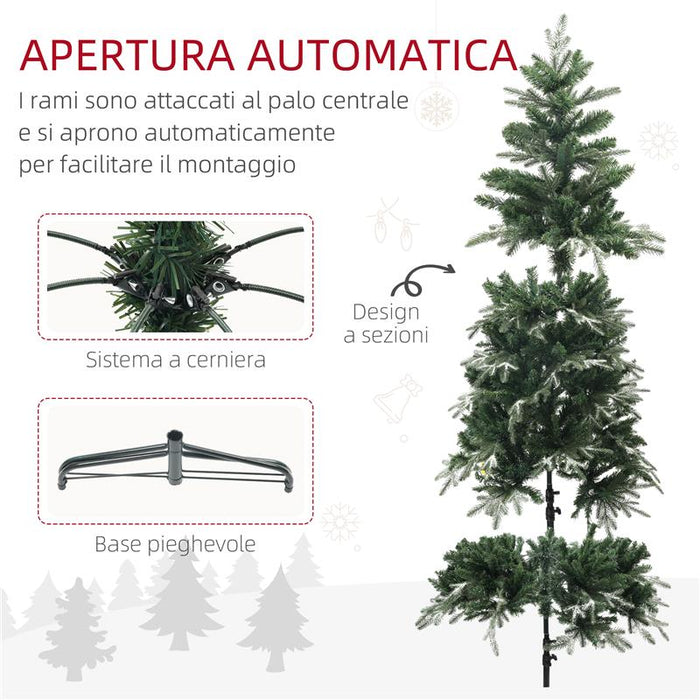 ALBERO DI NATALE INNEVATO CON 850 RAMI E DESIGN A SEZIONI IN PLASTICA E ACCIAIO  Ø 110X180 CM VERDE