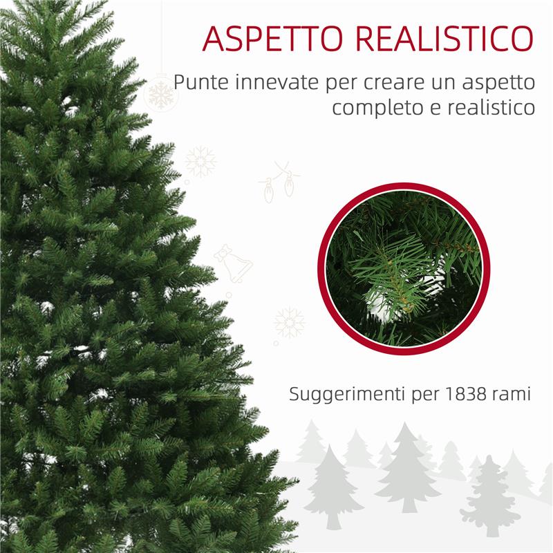 ALBERO DI NATALE ARTIFICIALE DA 195 CM CON 1838 RAMI CON BASE IN ACCIAIO PER INTERNI VERDE