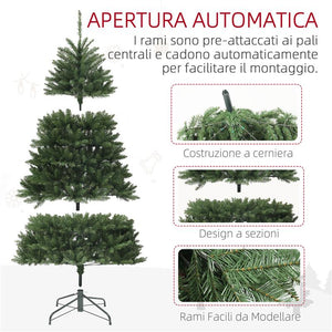 ALBERO DI NATALE ARTIFICIALE DA 195 CM CON 1838 RAMI CON BASE IN ACCIAIO PER INTERNI VERDE