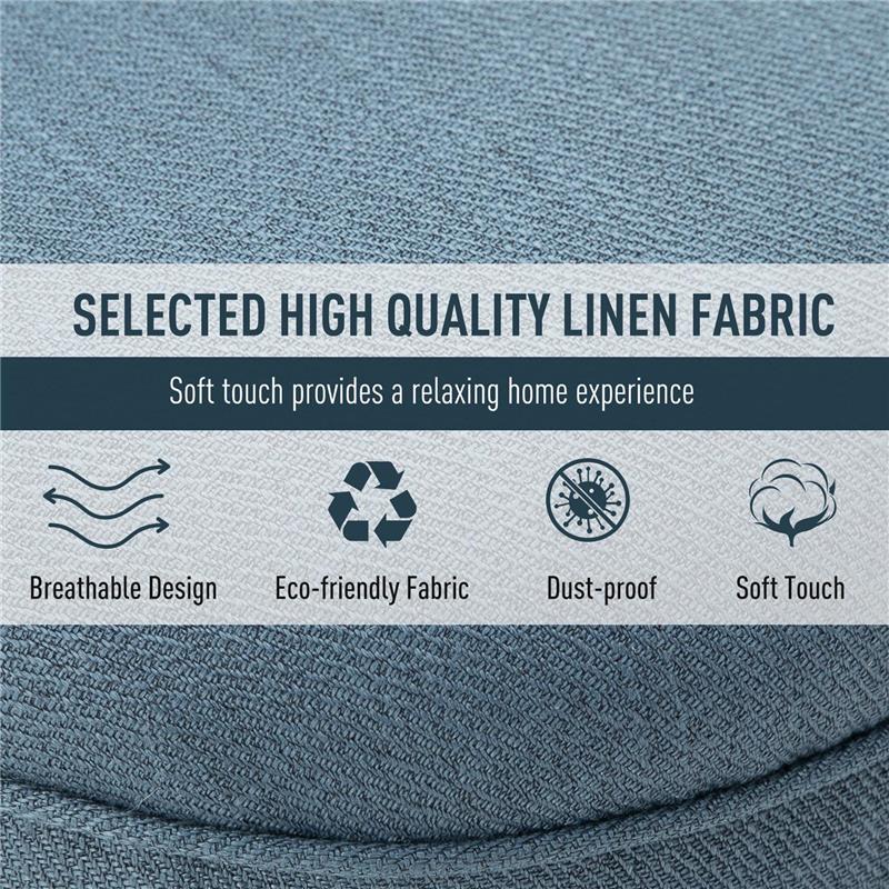 POLTRONA PER SALOTTO IMBOTTITA CON CUSCINO IN TESSUTO EFFETTO LINO E LEGNO 52.5X69X77 CM BLU