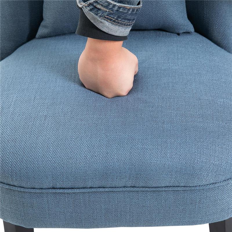 POLTRONA PER SALOTTO IMBOTTITA CON CUSCINO IN TESSUTO EFFETTO LINO E LEGNO 52.5X69X77 CM BLU