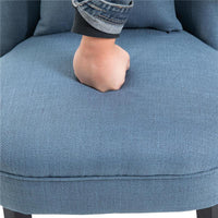 POLTRONA PER SALOTTO IMBOTTITA CON CUSCINO IN TESSUTO EFFETTO LINO E LEGNO 52.5X69X77 CM BLU