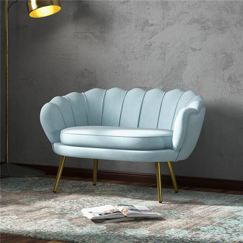 DIVANETTO 2 POSTI IN STILE INDUSTRIAL CHIC IN TESSUTO EFFETTO VELLUTO E METALLO 130X77X77 CM AZZURRO