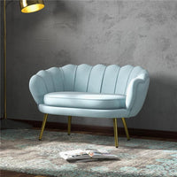 DIVANETTO 2 POSTI IN STILE INDUSTRIAL CHIC IN TESSUTO EFFETTO VELLUTO E METALLO 130X77X77 CM AZZURRO