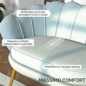 DIVANETTO 2 POSTI IN STILE INDUSTRIAL CHIC IN TESSUTO EFFETTO VELLUTO E METALLO 130X77X77 CM AZZURRO