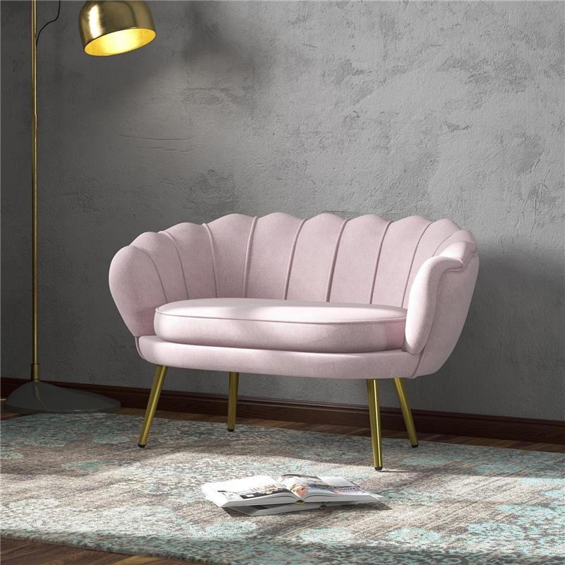 DIVANETTO 2 POSTI IN STILE INDUSTRIAL CHIC IN TESSUTO EFFETTO VELLUTO E METALLO 130X77X77 CM ROSA