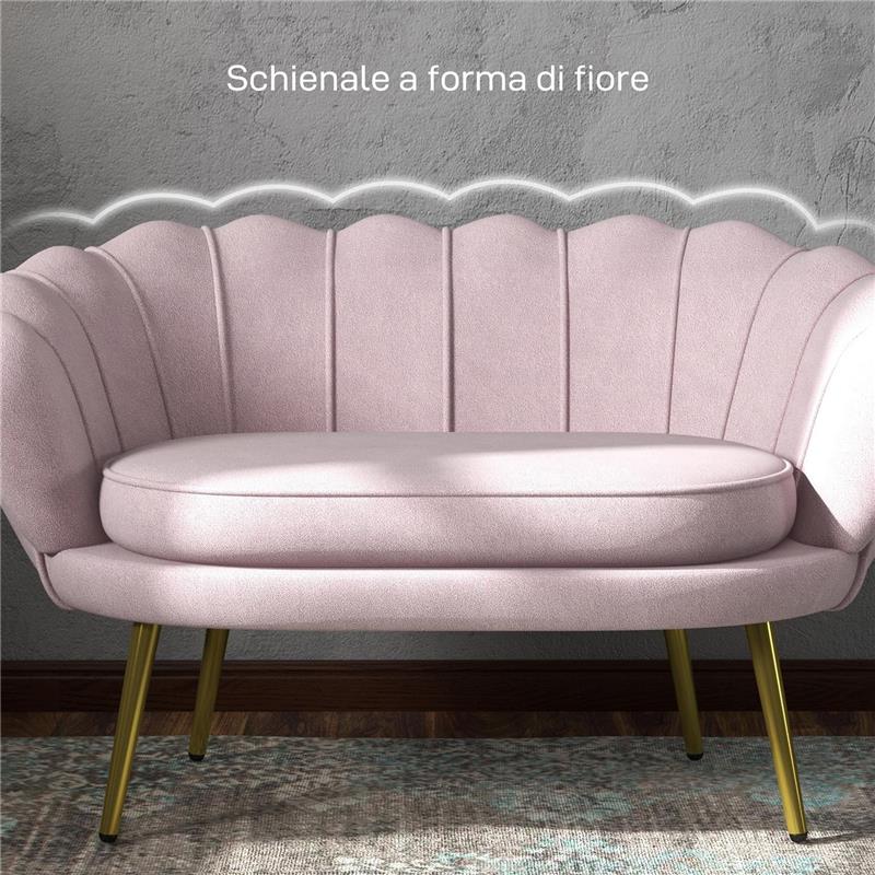 DIVANETTO 2 POSTI IN STILE INDUSTRIAL CHIC IN TESSUTO EFFETTO VELLUTO E METALLO 130X77X77 CM ROSA