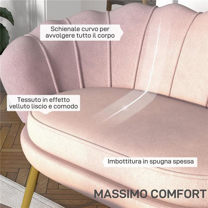 DIVANETTO 2 POSTI IN STILE INDUSTRIAL CHIC IN TESSUTO EFFETTO VELLUTO E METALLO 130X77X77 CM ROSA