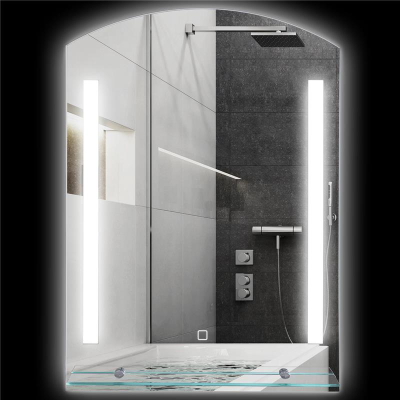 SPECCHIO PER BAGNO CON LUCE LED REGOLABILE A 3 COLORI E MENSOLA IN VETRO 50X12X70 CM ARGENTO