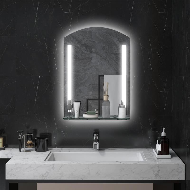 SPECCHIO PER BAGNO CON LUCE LED REGOLABILE A 3 COLORI E MENSOLA IN VETRO 50X12X70 CM ARGENTO