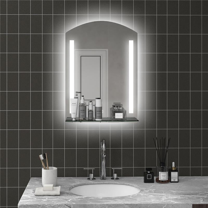 SPECCHIO PER BAGNO CON LUCE LED REGOLABILE A 3 COLORI E MENSOLA IN VETRO 50X12X70 CM ARGENTO