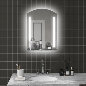 SPECCHIO PER BAGNO CON LUCE LED REGOLABILE A 3 COLORI E MENSOLA IN VETRO 50X12X70 CM ARGENTO