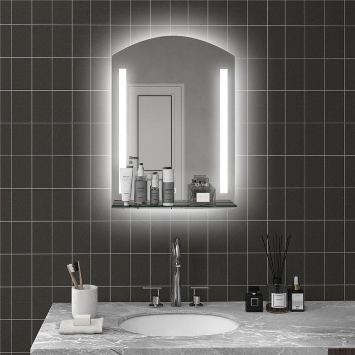 SPECCHIO PER BAGNO CON LUCE LED REGOLABILE A 3 COLORI E MENSOLA IN VETRO 50X12X70 CM ARGENTO