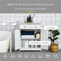 MOBILE BAGNO A 2 ANTE CON RIPIANO REGOLABILE E 2 CASSETTI IN LEGNO 60X30X75 CM BIANCO