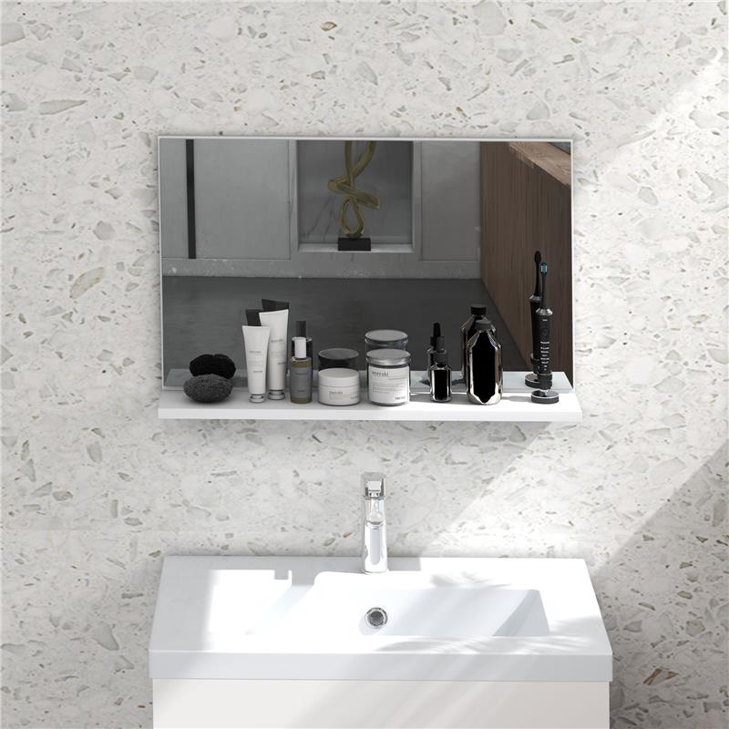 SPECCHIO BAGNO DA PARETE CON MENSOLA DESIGN MODERNO E MULTIUSO 60X12X40 CM BIANCO