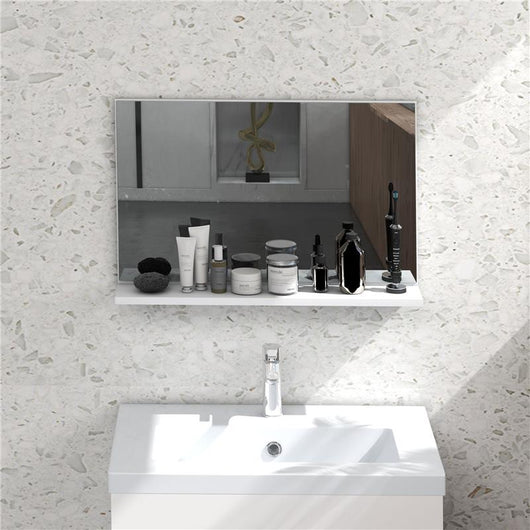 SPECCHIO BAGNO DA PARETE CON MENSOLA DESIGN MODERNO E MULTIUSO 60X12X40 CM BIANCO