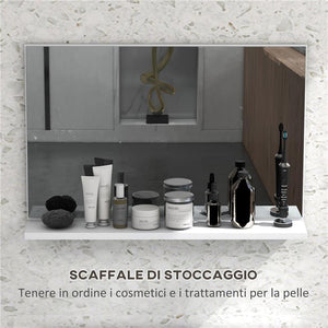 SPECCHIO BAGNO DA PARETE CON MENSOLA DESIGN MODERNO E MULTIUSO 60X12X40 CM BIANCO