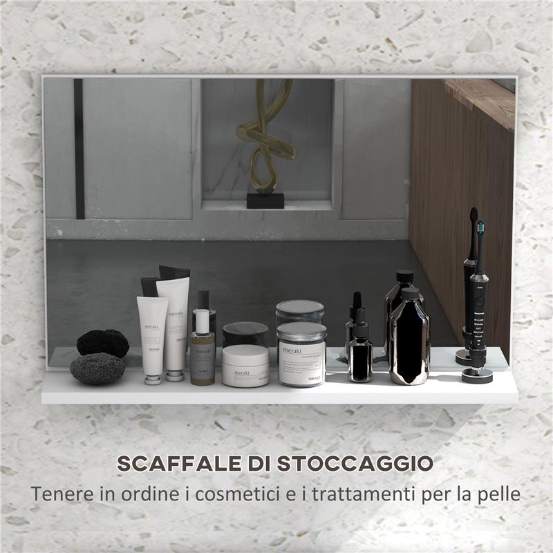SPECCHIO BAGNO DA PARETE CON MENSOLA DESIGN MODERNO E MULTIUSO 60X12X40 CM BIANCO