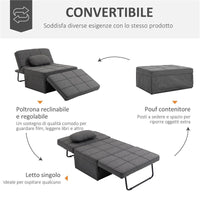 POLTRONA LETTO 3 IN 1 CON SCHIENALE REGOLABILE E CUSCINO IN TESSUTO EFFETTO LINO 95X179X78 CM GRIGIO