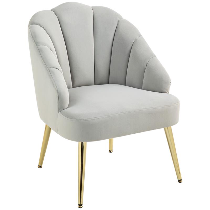 POLTRONCINA DA CAMERA E SALOTTO A CONCHIGLIA STILE ART DECO VELLUTATO E ACCIAIO 63X65X84 CM GRIGIO