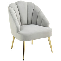 POLTRONCINA DA CAMERA E SALOTTO A CONCHIGLIA STILE ART DECO VELLUTATO E ACCIAIO 63X65X84 CM GRIGIO