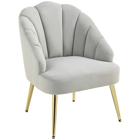 POLTRONCINA DA CAMERA E SALOTTO A CONCHIGLIA STILE ART DECO VELLUTATO E ACCIAIO 63X65X84 CM GRIGIO