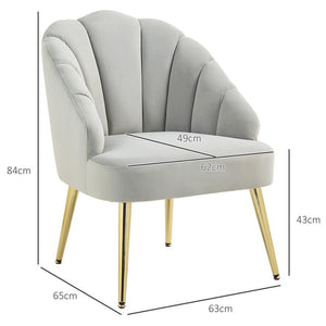 POLTRONCINA DA CAMERA E SALOTTO A CONCHIGLIA STILE ART DECO VELLUTATO E ACCIAIO 63X65X84 CM GRIGIO