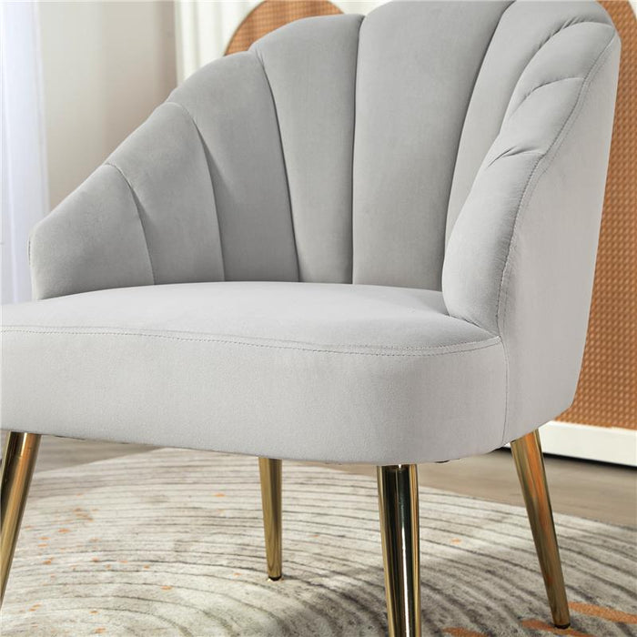 POLTRONCINA DA CAMERA E SALOTTO A CONCHIGLIA STILE ART DECO VELLUTATO E ACCIAIO 63X65X84 CM GRIGIO