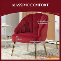 POLTRONCINA DA CAMERA E SALOTTO A CONCHIGLIA STILE ART DECO VELLUTATO E ACCIAIO 63X65X84 CM ROSSO